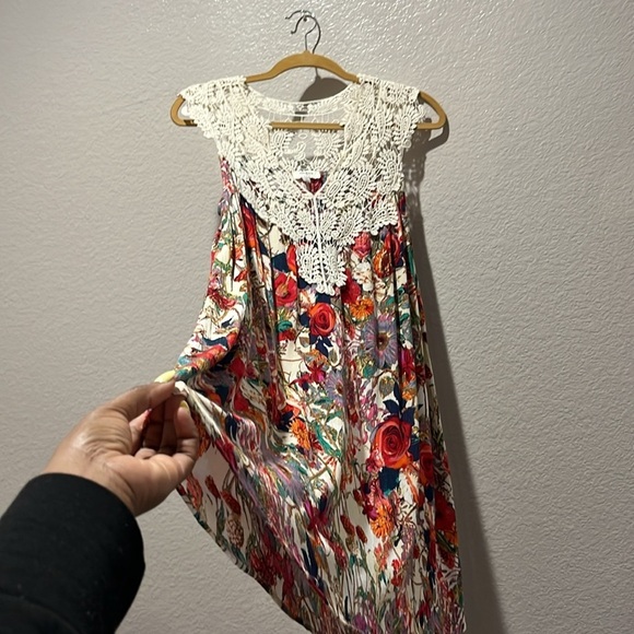 Umgee women's size L Crochet Lace Knit Halter Dress Red Blue Floral Pattern - Picture 6 of 9